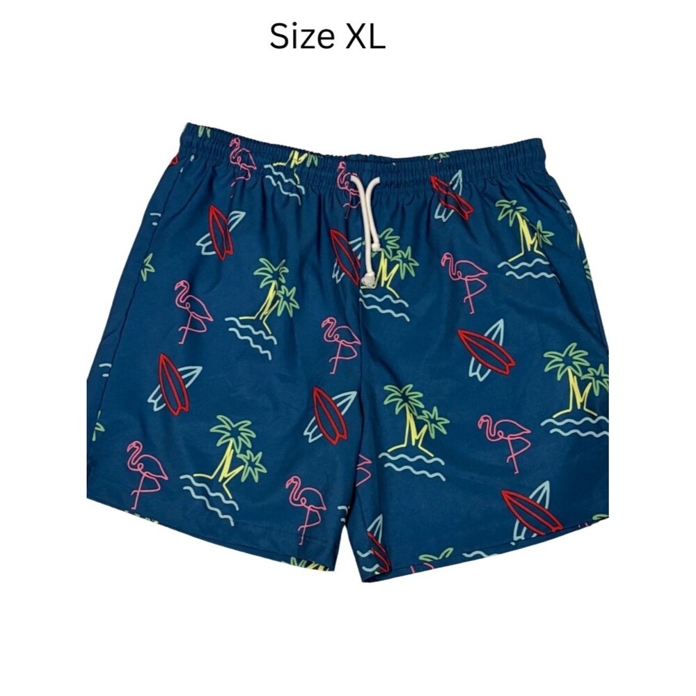 Chubbies Swim Trunks Men’s XL Blue Flamingo Surf Print Stretch Shorts